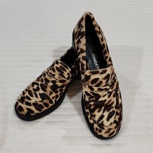 NEW Stuart Weitzman Palmer Calf Hair Leopard Print Loafers, Women's Size 8.5B